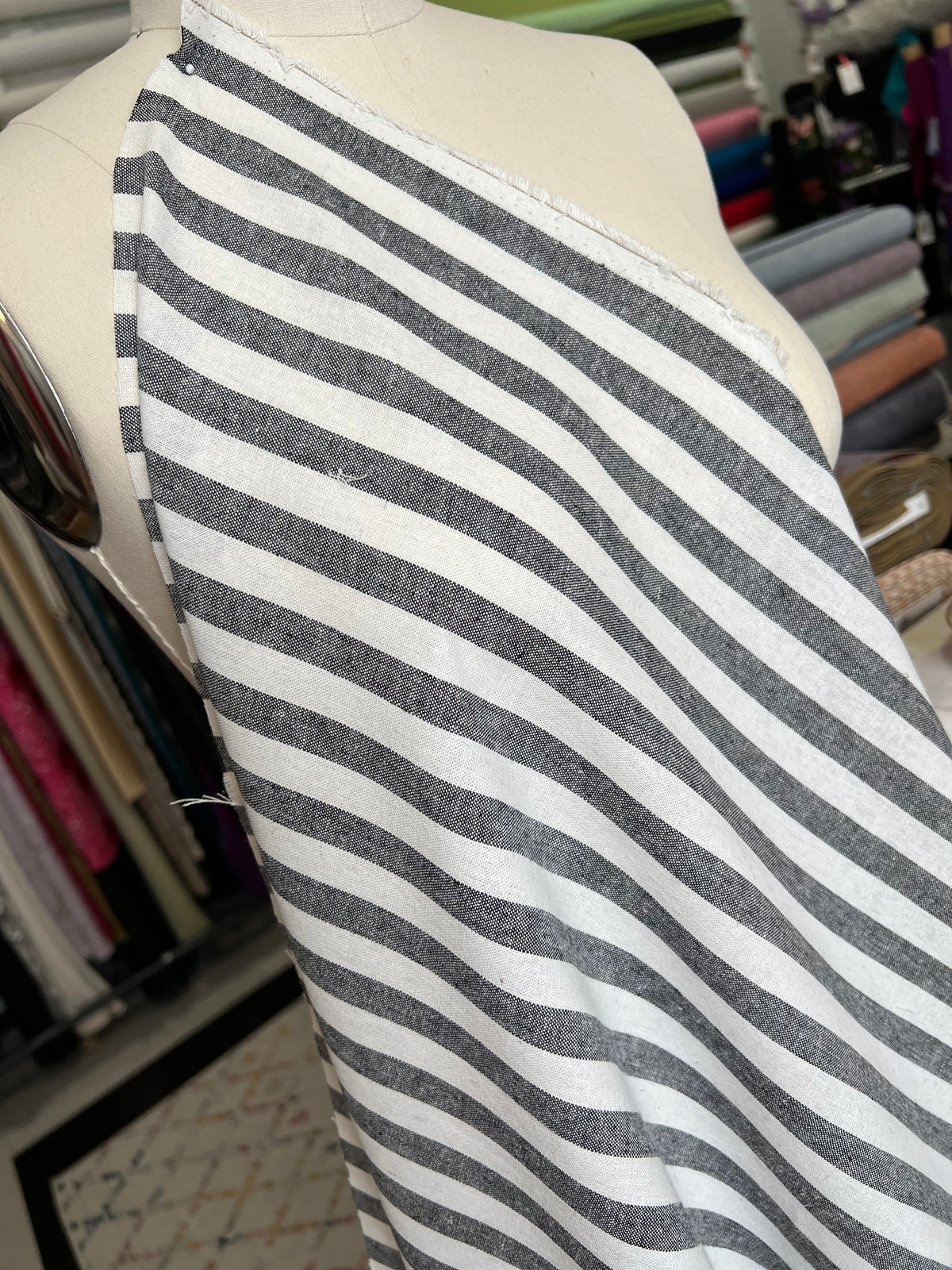 Essex Yarn Dyed Classic Wovens- Linen- Cotton Blend- Black- WIDE Stripes- 43” Wide