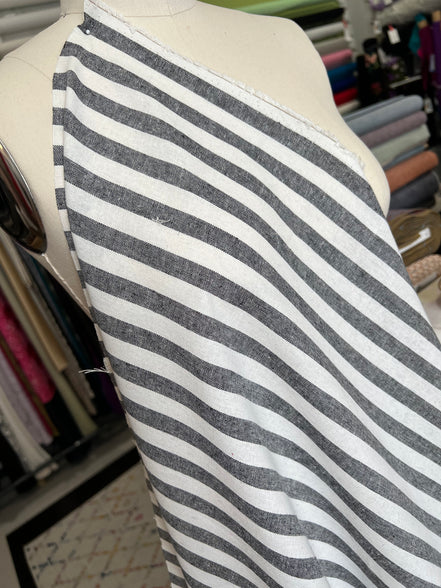 Essex Yarn Dyed Classic Wovens- Linen- Cotton Blend- Black- WIDE Stripes- 43” Wide