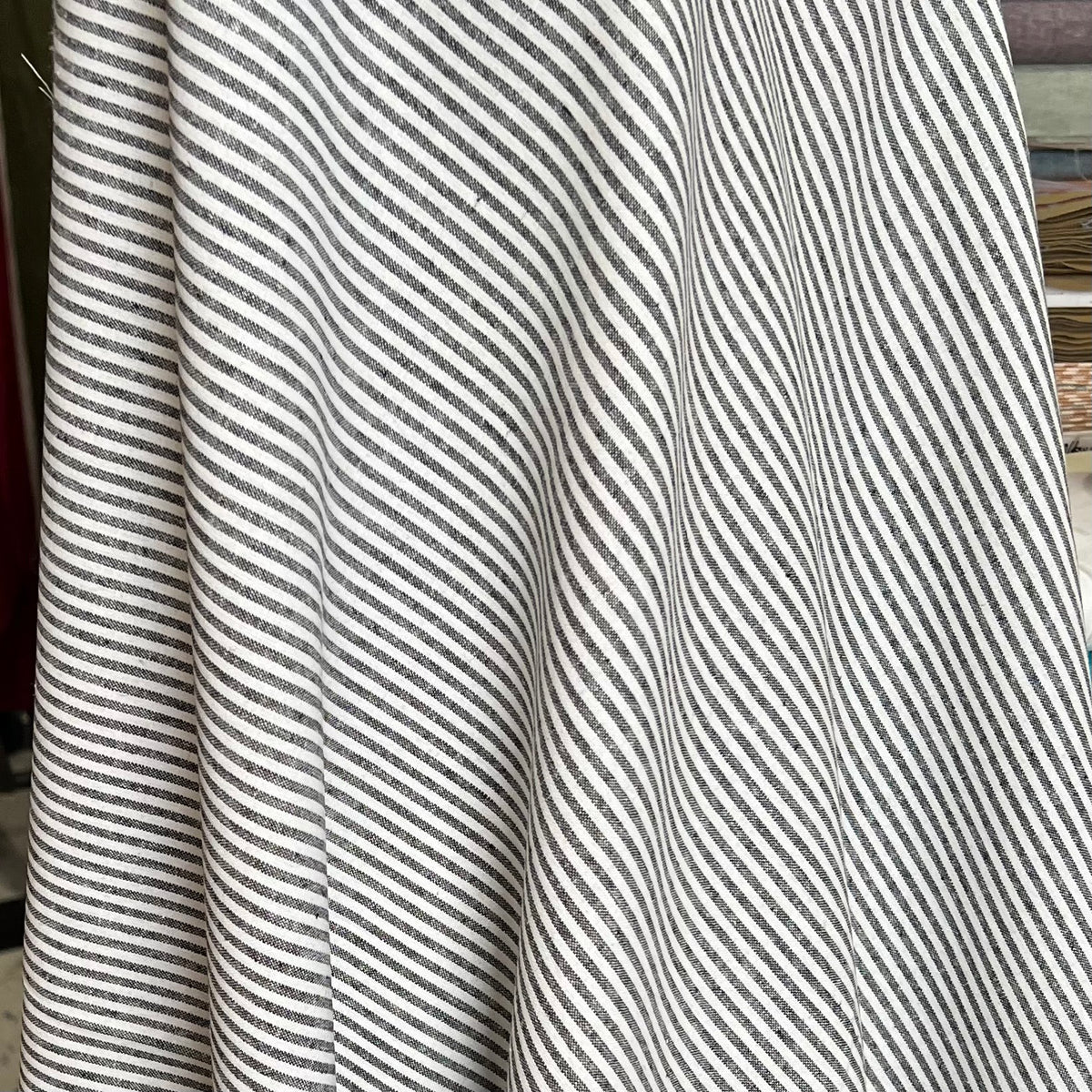 Essex Yarn Dyed Classic Wovens- Linen- Cotton Blend- Black- Narrow Stripes