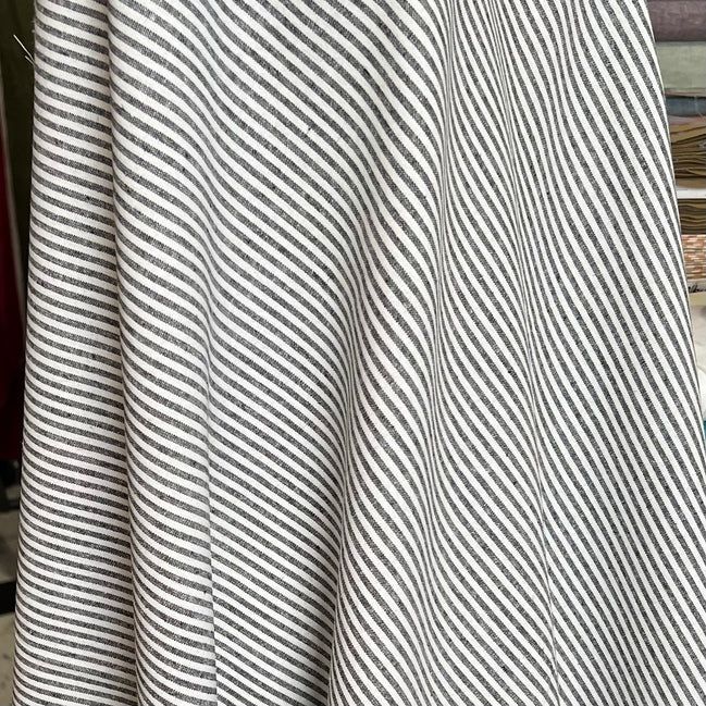 Essex Yarn Dyed Classic Wovens- Linen- Cotton Blend- Black- Narrow Stripes