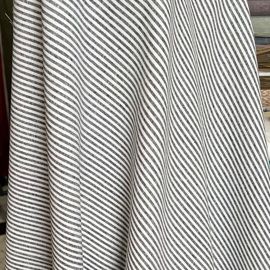 Essex Yarn Dyed Classic Wovens- Linen- Cotton Blend- Black- Narrow Stripes