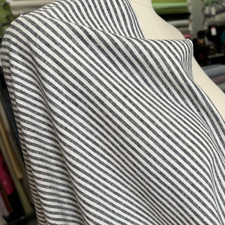 Essex Yarn Dyed Classic Wovens- Linen- Cotton Blend- Black- Narrow Stripes