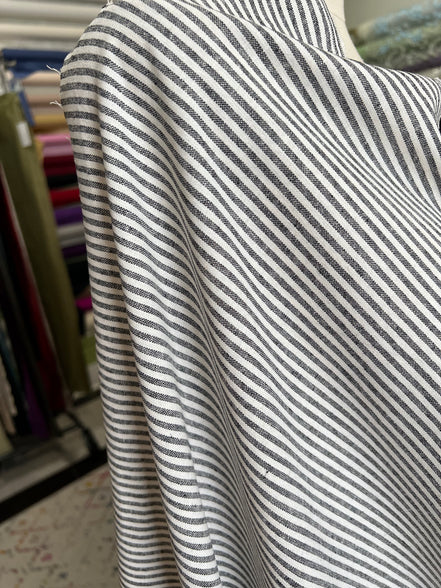 Essex Yarn Dyed Classic Wovens- Linen- Cotton Blend- Black- Narrow Stripes