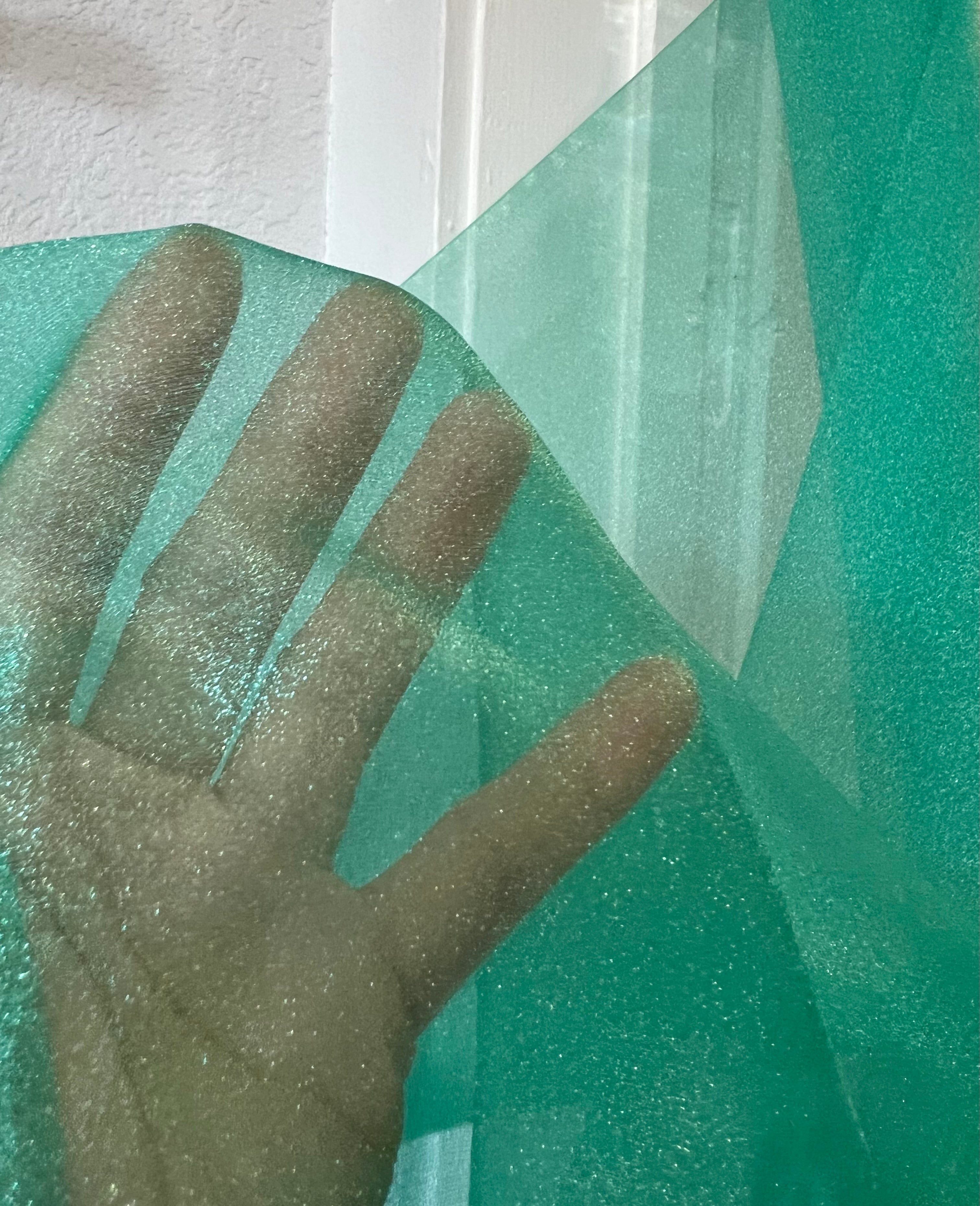 Teal Green Sparkle Organza- Nylon- 45” Wide