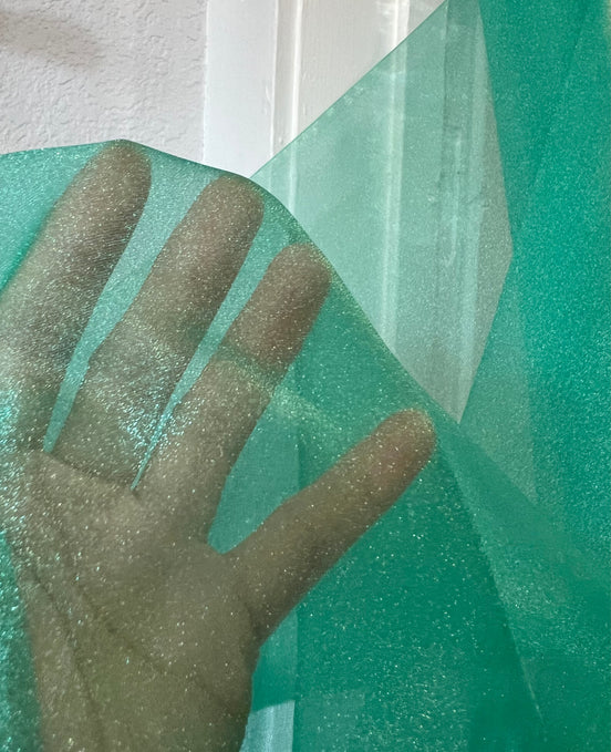 Teal Green Sparkle Organza- Nylon- 45” Wide