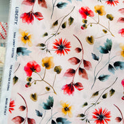 Liberty London- Herbarium (C) Tana Lawn Cotton- Red, Brown, Yellow Floral on Pale Pink Background