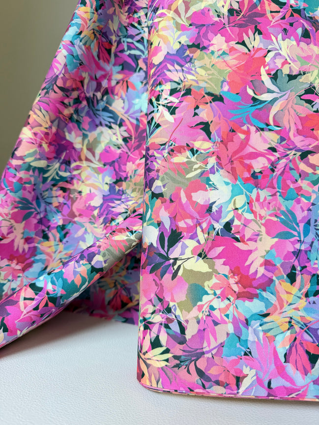 Purple, Blue, Pink Botanical Cotton Fabric- 44” Wide- “DAHLIA"- Artful Blooms
