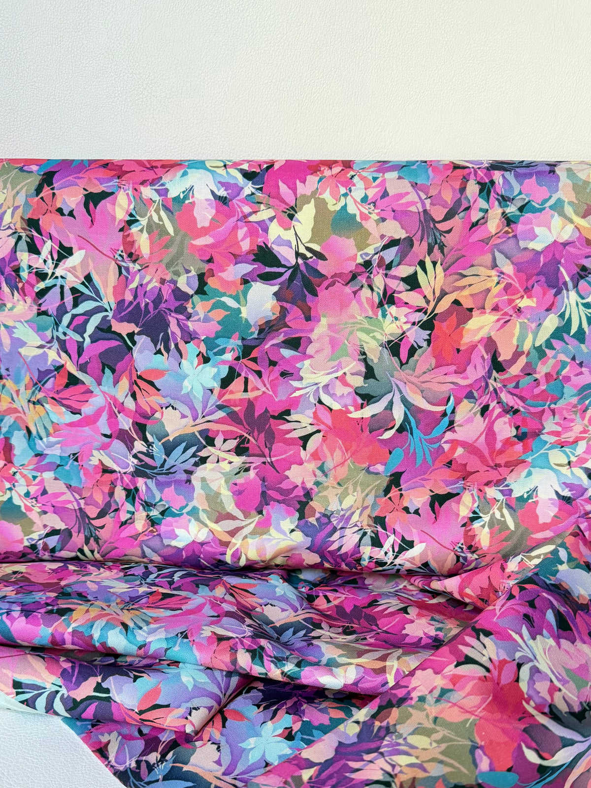 Purple, Blue, Pink Botanical Cotton Fabric- 44” Wide- “DAHLIA