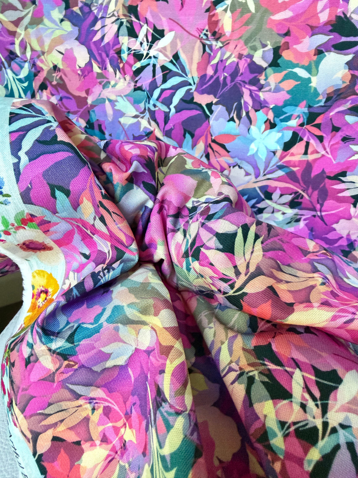 Purple, Blue, Pink Botanical Cotton Fabric- 44” Wide- “DAHLIA