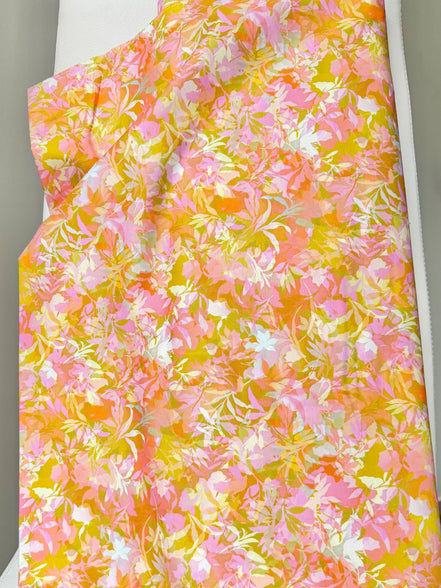 Yellow, Chartreuse, Pink Botanical Cotton Fabric- 44” Wide- “Honeysuckle"- Artful Blooms