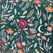 Shades of Pink, Red, Ochre on Forest Green Cotton Flannel- 