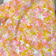 Yellow, Chartreuse, Pink Botanical Cotton Fabric- 44” Wide- “Honeysuckle