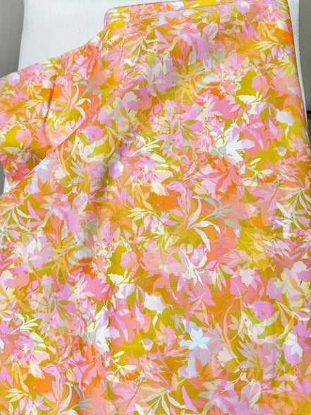 Yellow, Chartreuse, Pink Botanical Cotton Fabric- 44” Wide- “Honeysuckle"- Artful Blooms