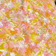 Yellow, Chartreuse, Pink Botanical Cotton Fabric- 44” Wide- “Honeysuckle