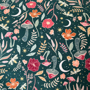 Shades of Pink, Red, Ochre on Forest Green Cotton Flannel- 