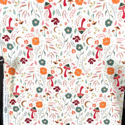 Red, Ochre, Green, Magenta on Cream Floral, Mushrooms Cotton Fabric- 