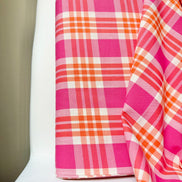 Hot Pink, Orange, White Plaid Woven- Cotton Fabric- 44” Wide- Camellia from Kona Loomworks-Summer Breeze