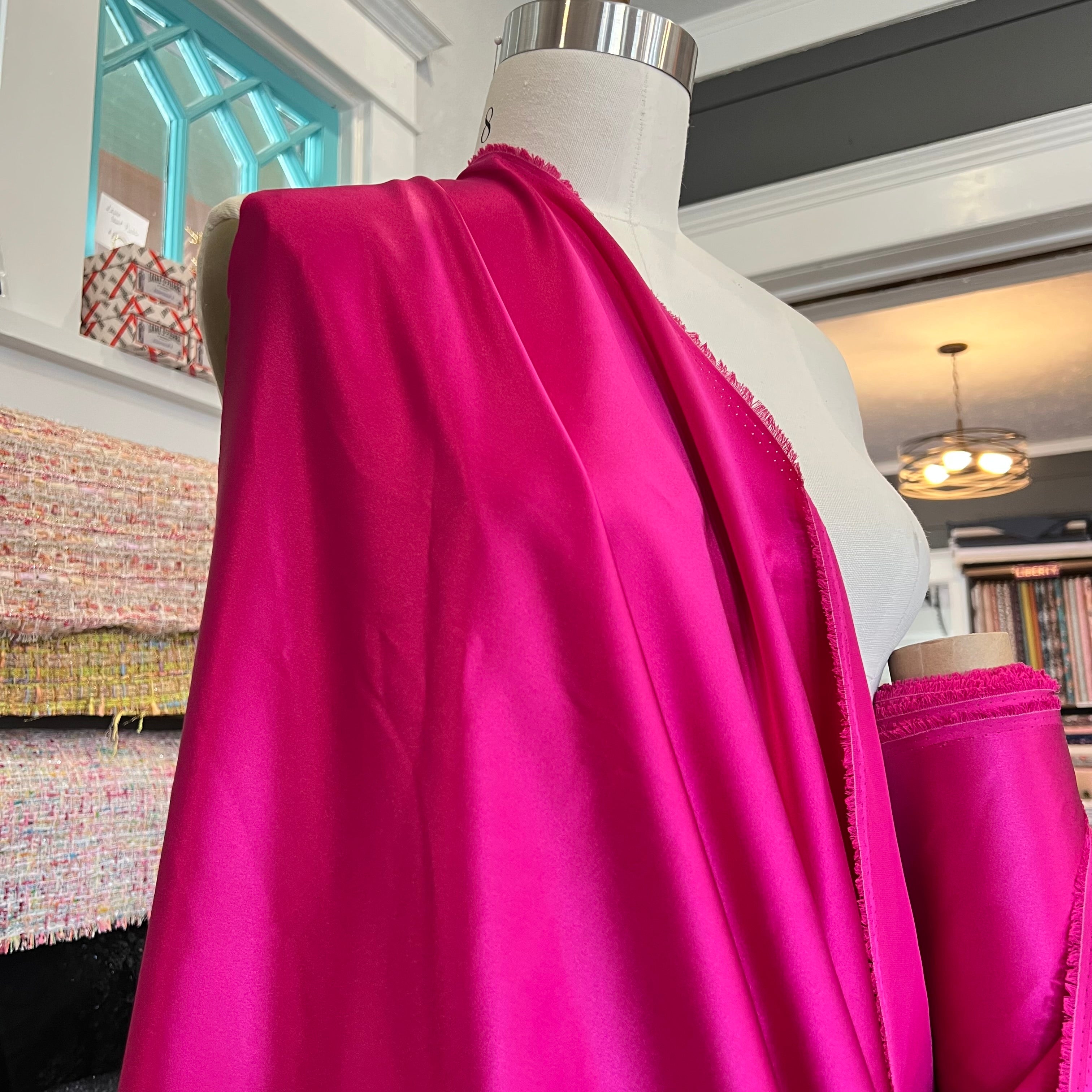 Hot Pink Pure Silk Charmeuse Fabric- 44” Wide- (370)