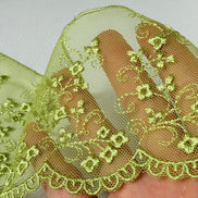 Chartreuse Yellow Green Embroidered Tulle Trim- 3.25” Wide- Scalloped Edge (3801)