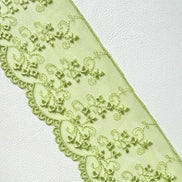 Chartreuse Yellow Green Embroidered Tulle Trim- 3.25” Wide- Scalloped Edge (3801)