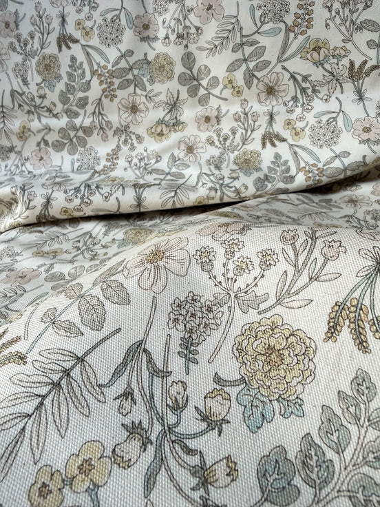 Kokka "Smokey - Botanical” Pale Yellow Floral on Cream- Cotton Oxford (Medium Weight)- 43” Wide