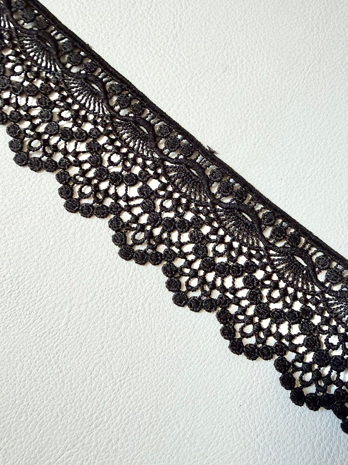 Black Fan Pattern Guipure- Lace Trim 9129- 2 1/8” Wide