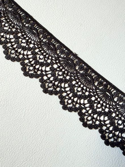 Black Fan Pattern Guipure- Lace Trim 9129- 2 1/8” Wide