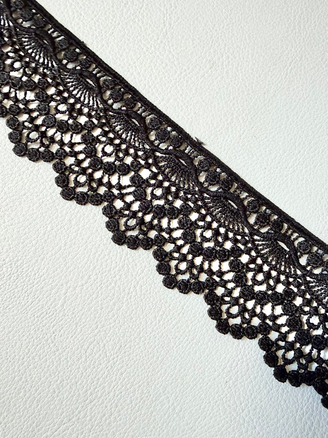Black Fan Pattern Guipure- Lace Trim 9129- 2 1/8” Wide