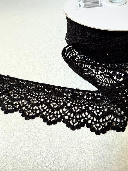 Black Fan Pattern Guipure- Lace Trim 9129- 2 1/8” Wide