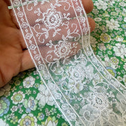 Delicate White Floral Embroidered Tulle Trim- 2” Wide- (4109)