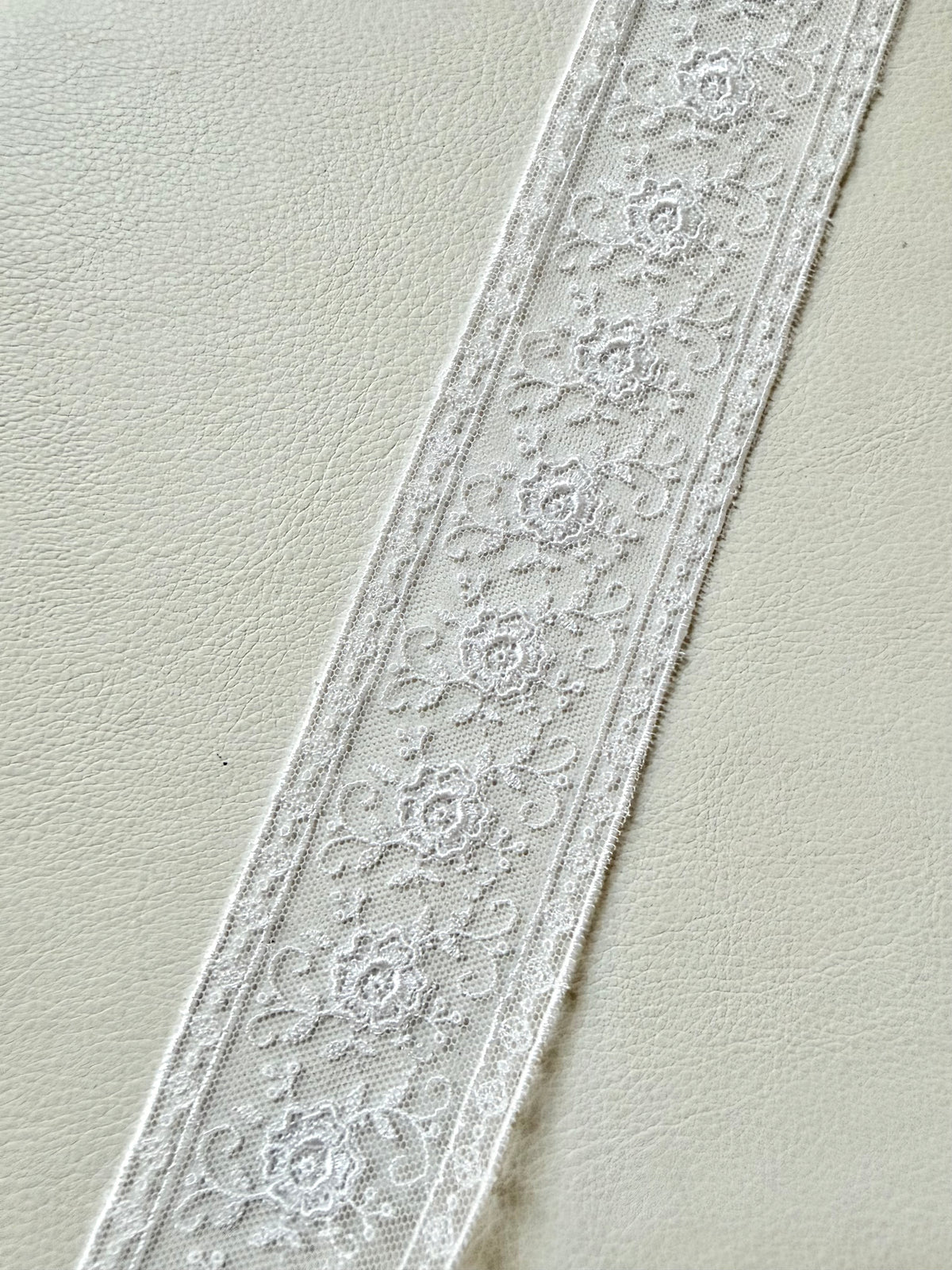 Delicate White Floral Embroidered Tulle Trim- 2” Wide- (4109)