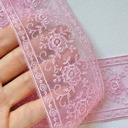 Delicate Pink Floral Embroidered Tulle Trim- 2” Wide- (4109)