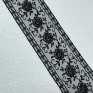 Delicate Black Floral Embroidered Tulle Trim- 2” Wide- (4109)
