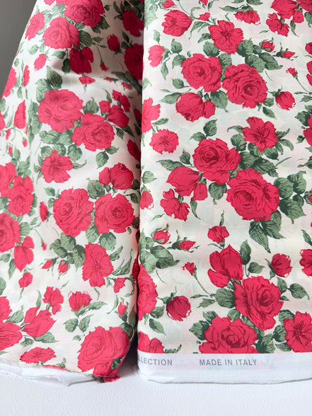 Liberty London- Carline Rose Tana Lawn Cotton- Red and Pale Cream- 54"