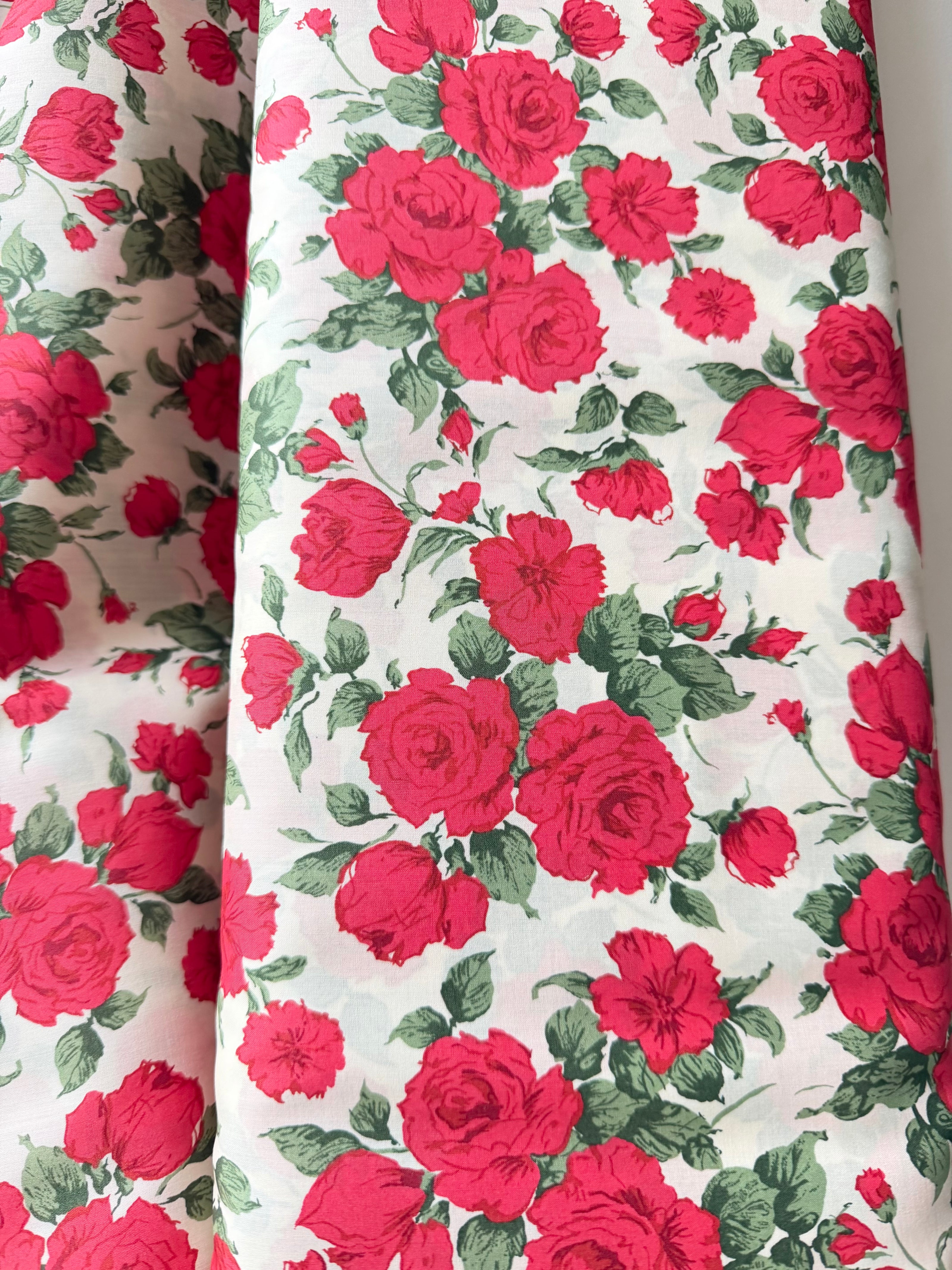 Liberty London- Carline Rose Tana Lawn Cotton- Red and Pale Cream- 54