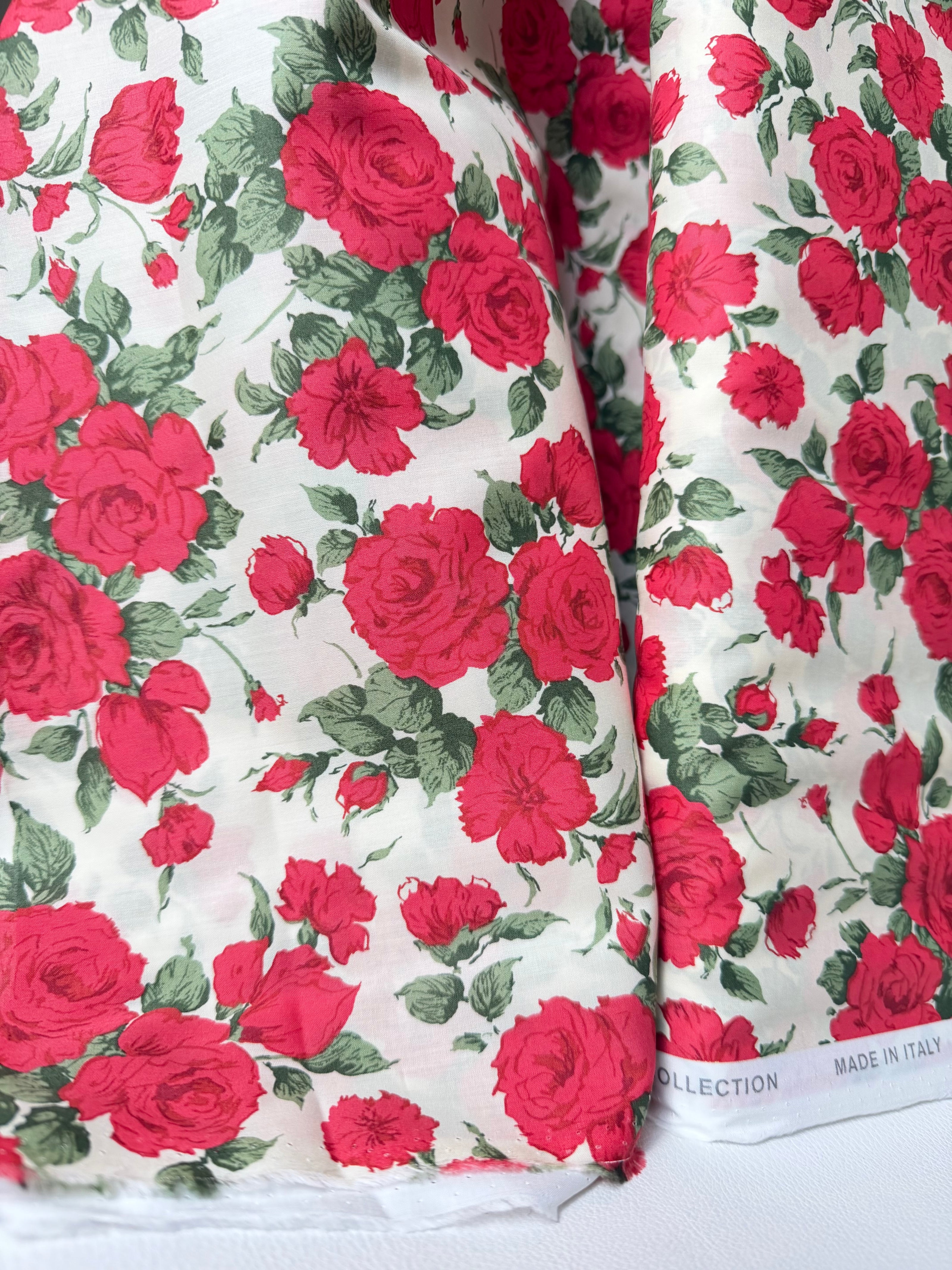 Liberty London- Carline Rose Tana Lawn Cotton- Red and Pale Cream- 54