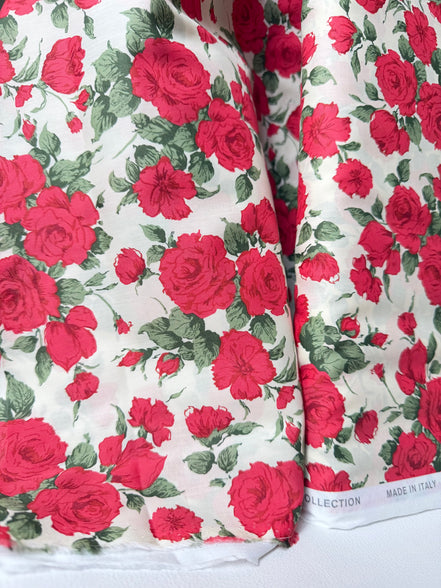 Liberty London- Carline Rose Tana Lawn Cotton- Red and Pale Cream- 54"