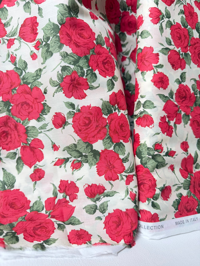 Liberty London- Carline Rose Tana Lawn Cotton- Red and Pale Cream- 54"