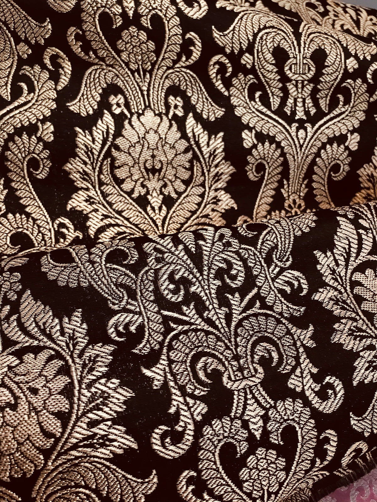 Black and Gold Silk Blend European Brocade-43