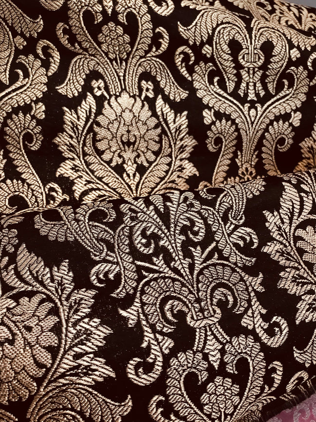 Black and Gold Silk Blend European Brocade-43" (711)