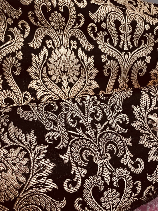 Black and Gold Silk Blend European Brocade-43" (711)