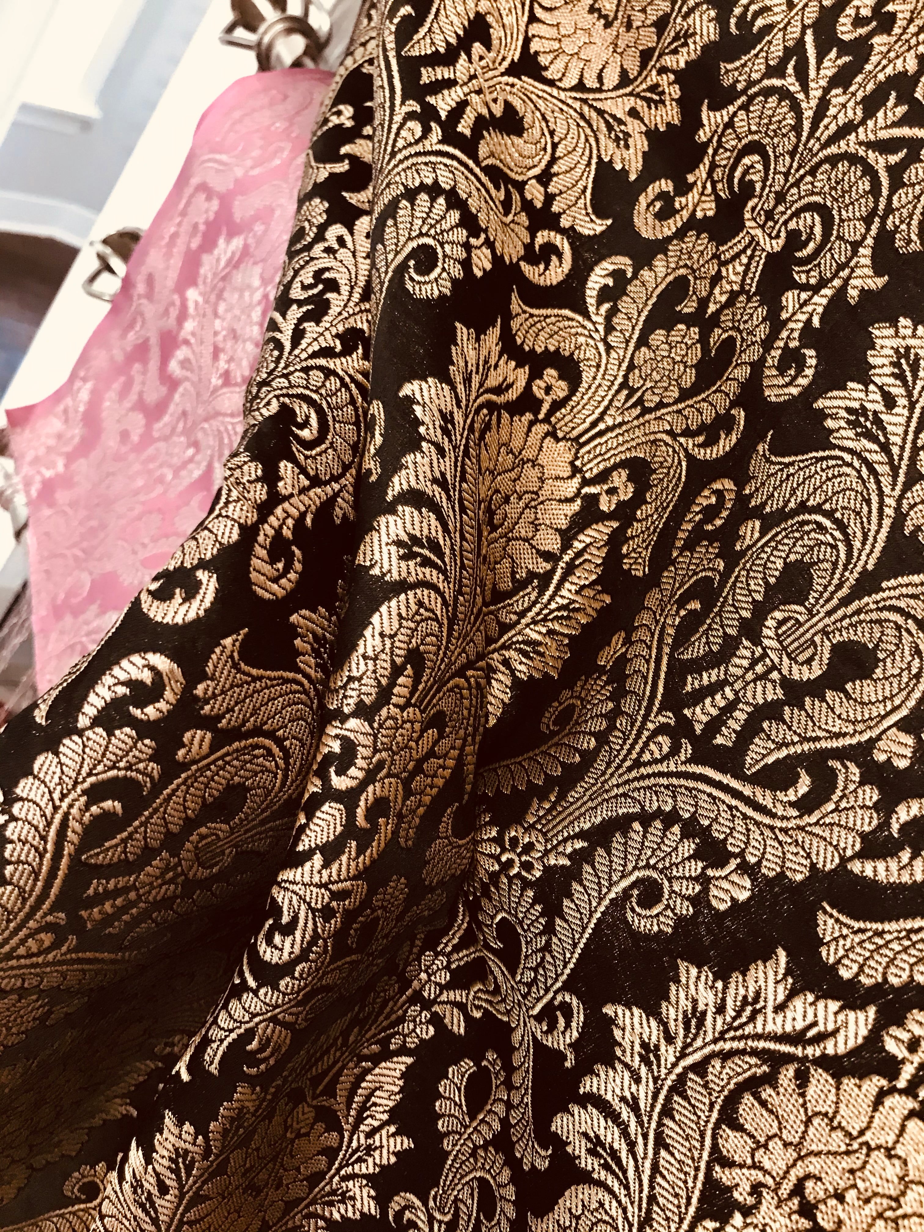 Black and Gold Silk Blend European Brocade-43