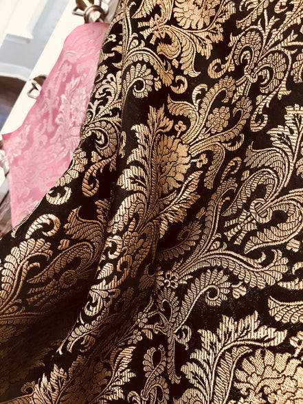 Black and Gold Silk Blend European Brocade-43" (711)