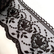 Black Floral Embroidery on Tulle- Lace Trim 3519- 4 1/8