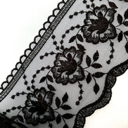 Black Floral Embroidery on Tulle- Lace Trim 3519- 4 1/8