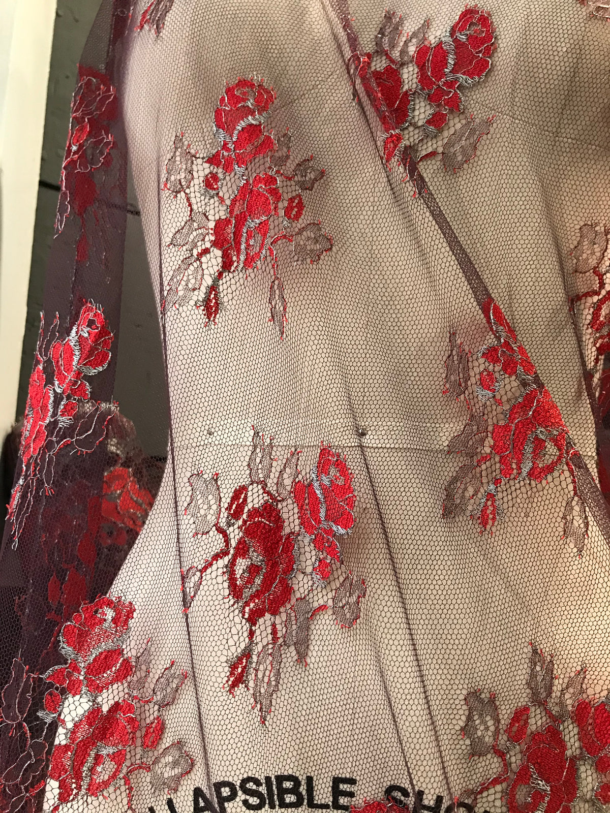 Red Black and Silver European Chantilly Lace- 37