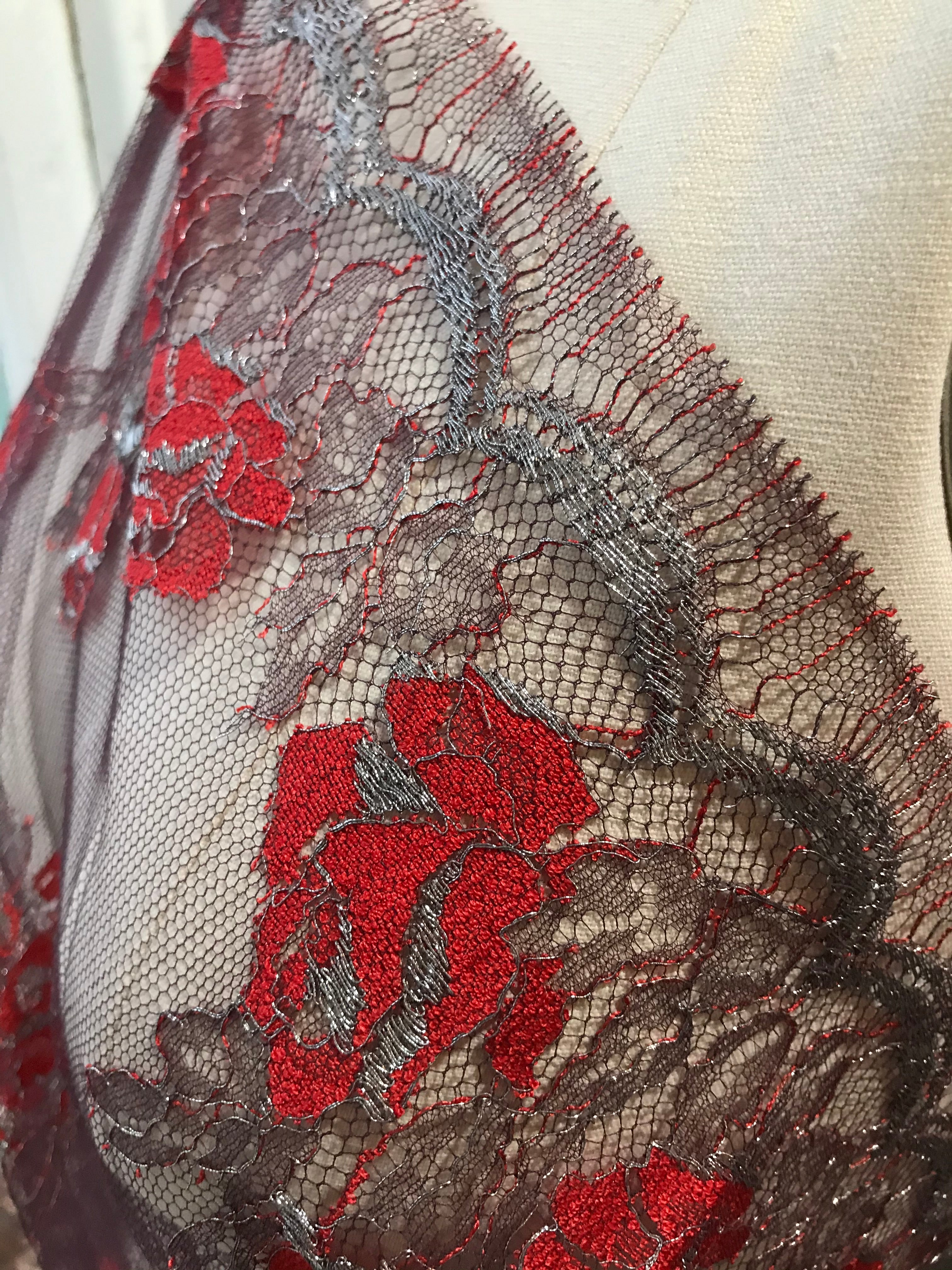 Red Black and Silver European Chantilly Lace- 37