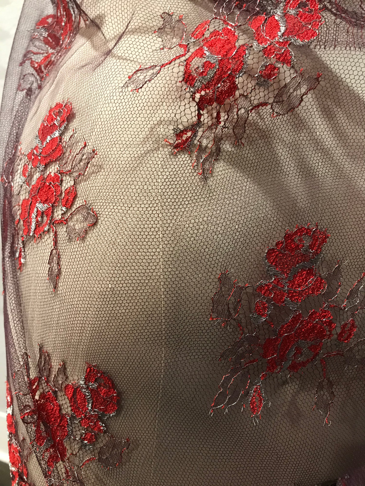 Red Black and Silver European Chantilly Lace- 37