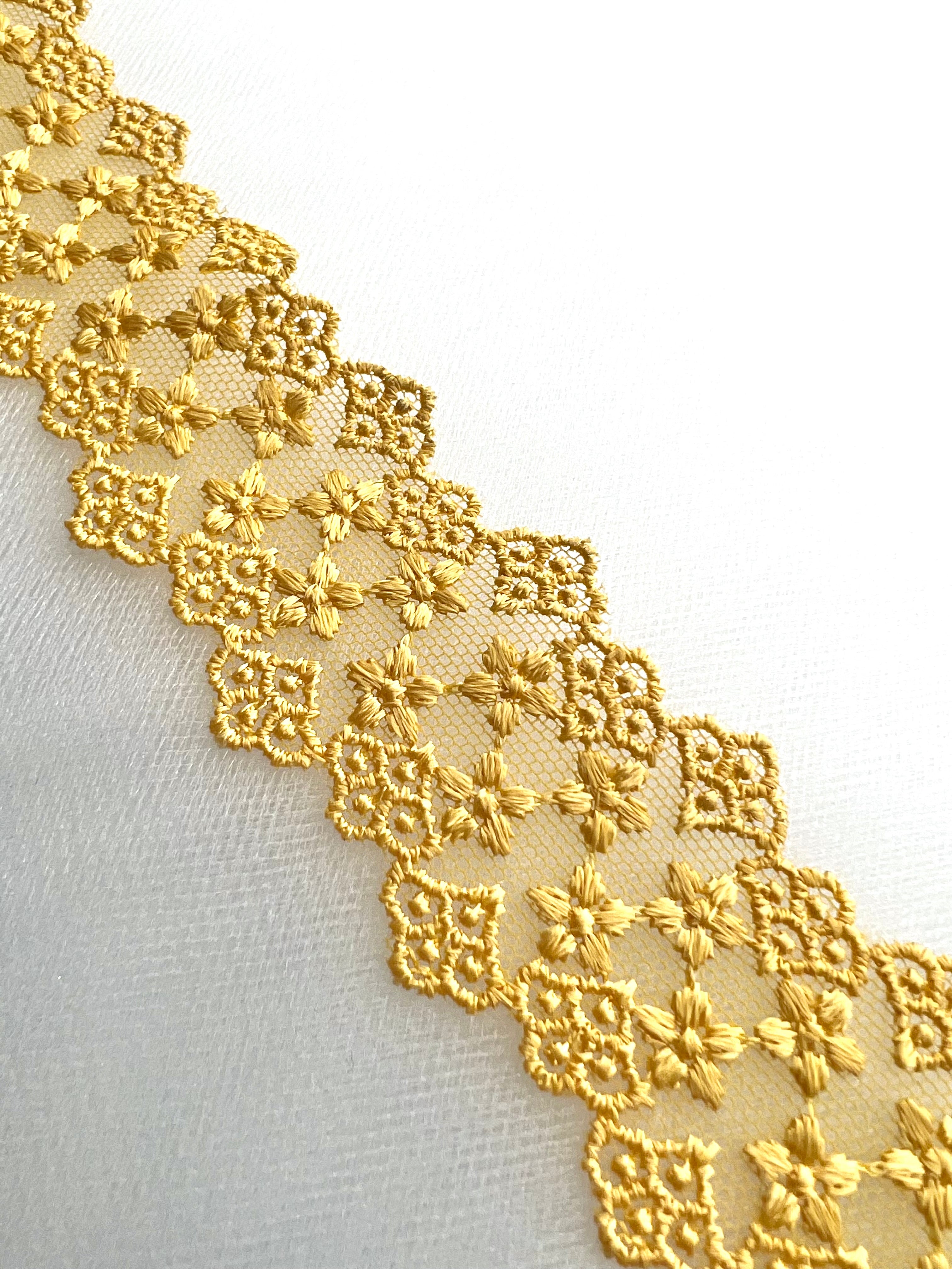 Yellow Embroidered Lace Trim- 1.5