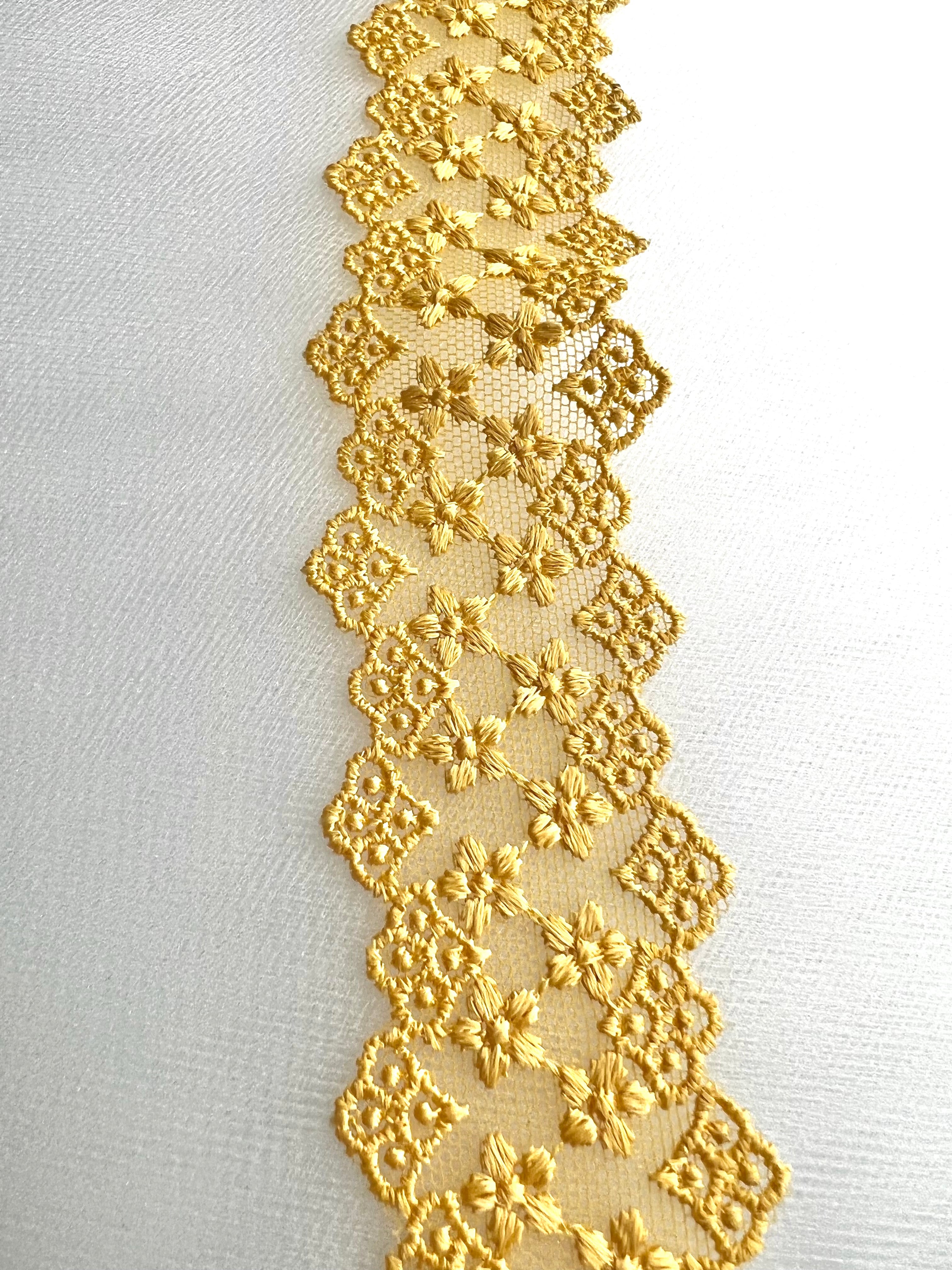 Yellow Embroidered Lace Trim- 1.5